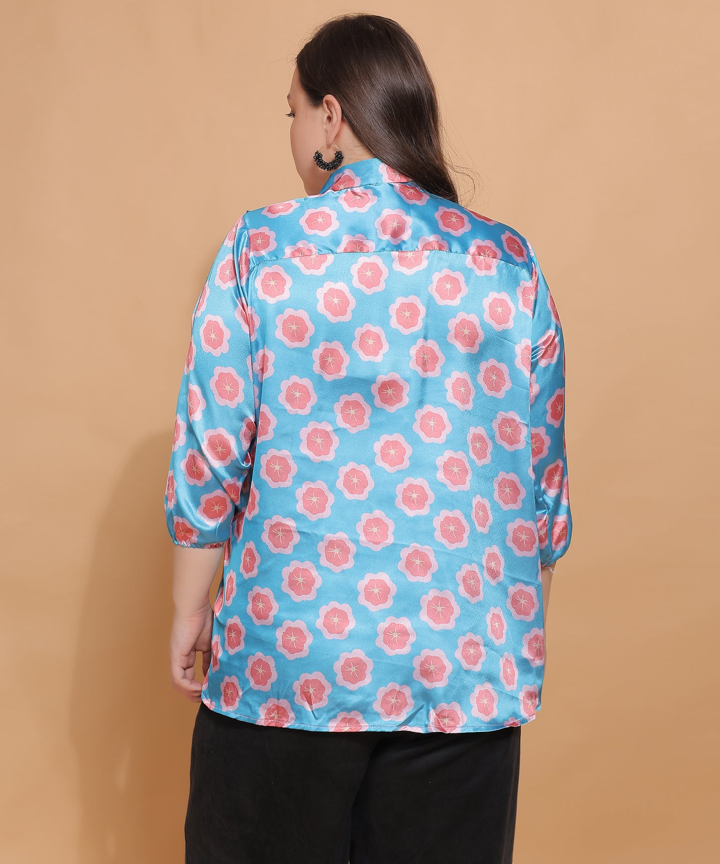 Blue Floral Shirt with Statement Collar