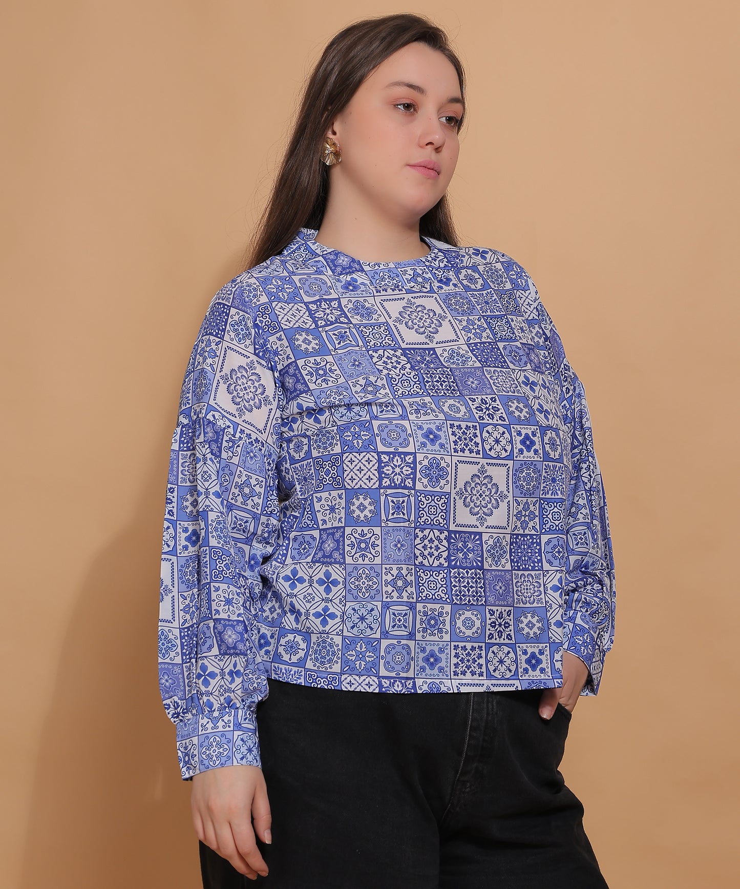 Indigo Tile Tunic Top