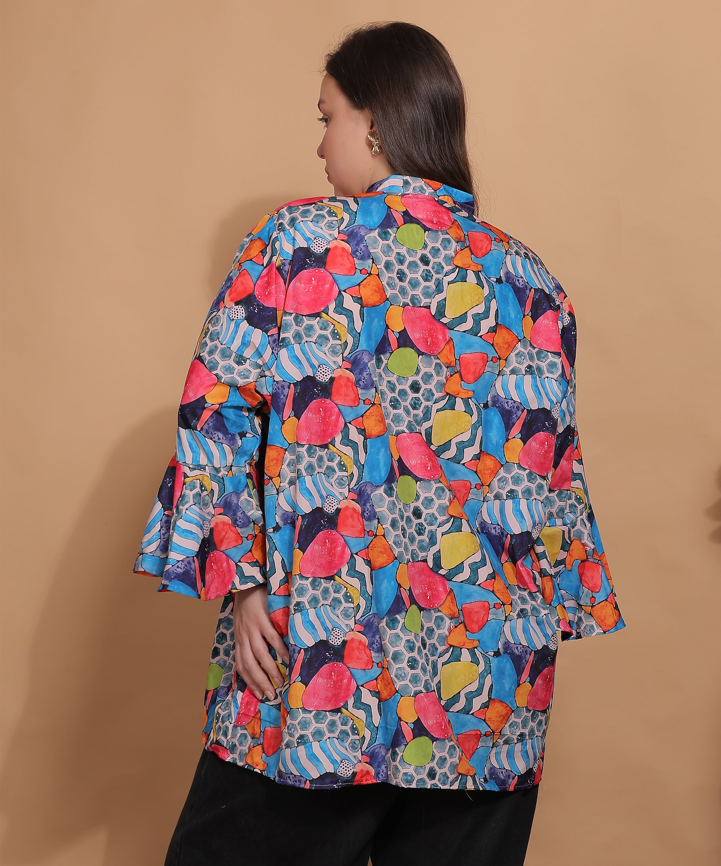 Abstract Print Bell Sleeve Top – Multicolor | Curves by Karaa