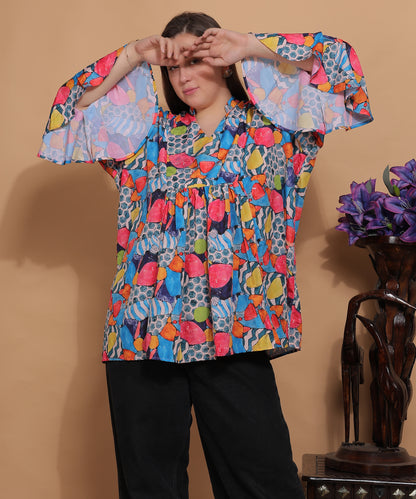 Abstract Print Bell Sleeve Top – Multicolor Abstract