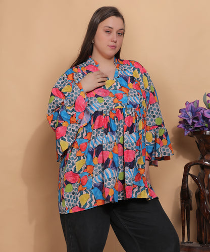 Abstract Print Bell Sleeve Top – Multicolor Abstract