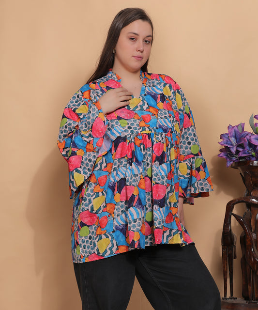 Abstract Print Bell Sleeve Top – Multicolor Abstract