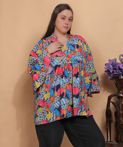 Abstract Print Bell Sleeve Top – Multicolor Abstract