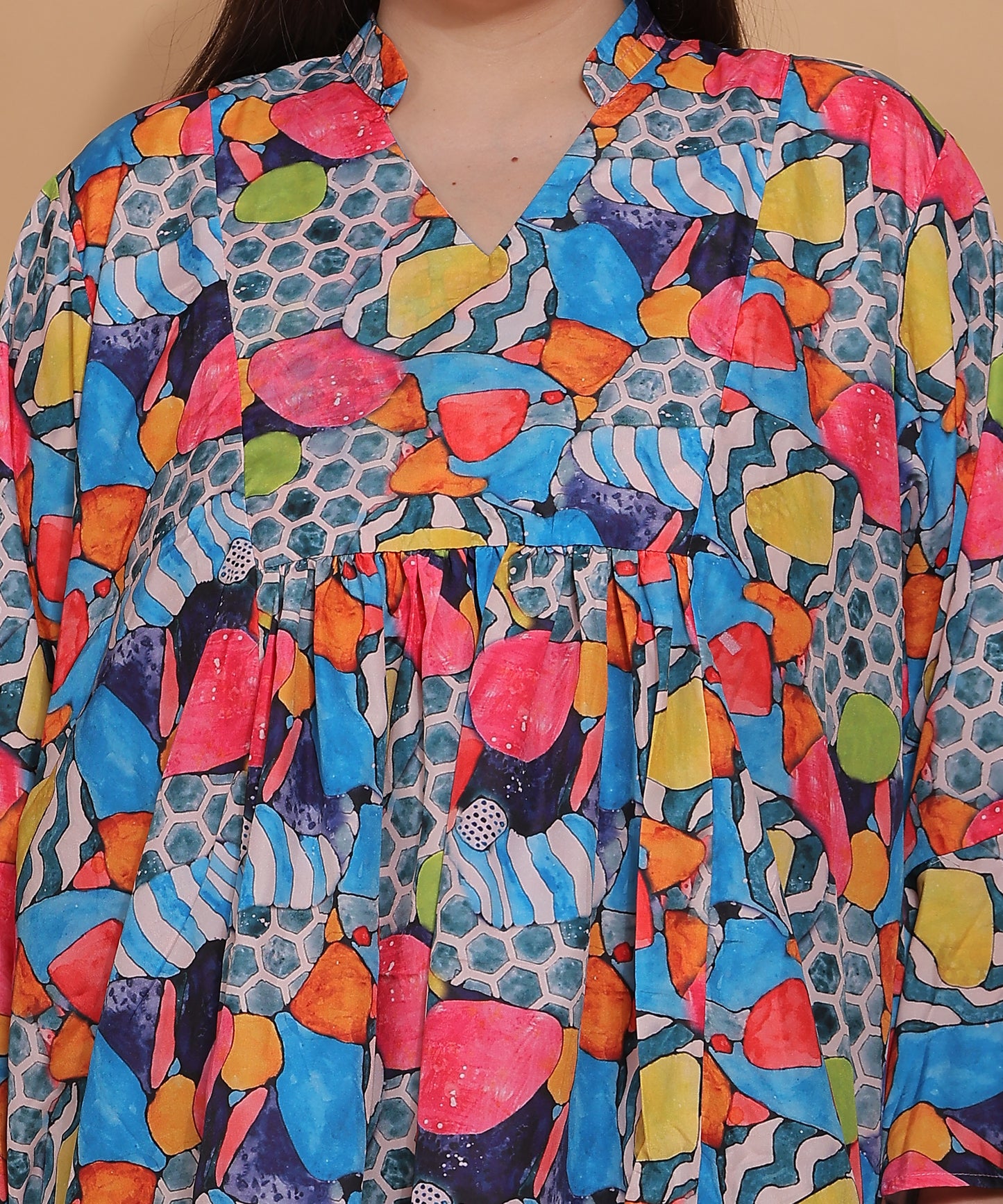 Abstract Print Bell Sleeve Top – Multicolor Abstract