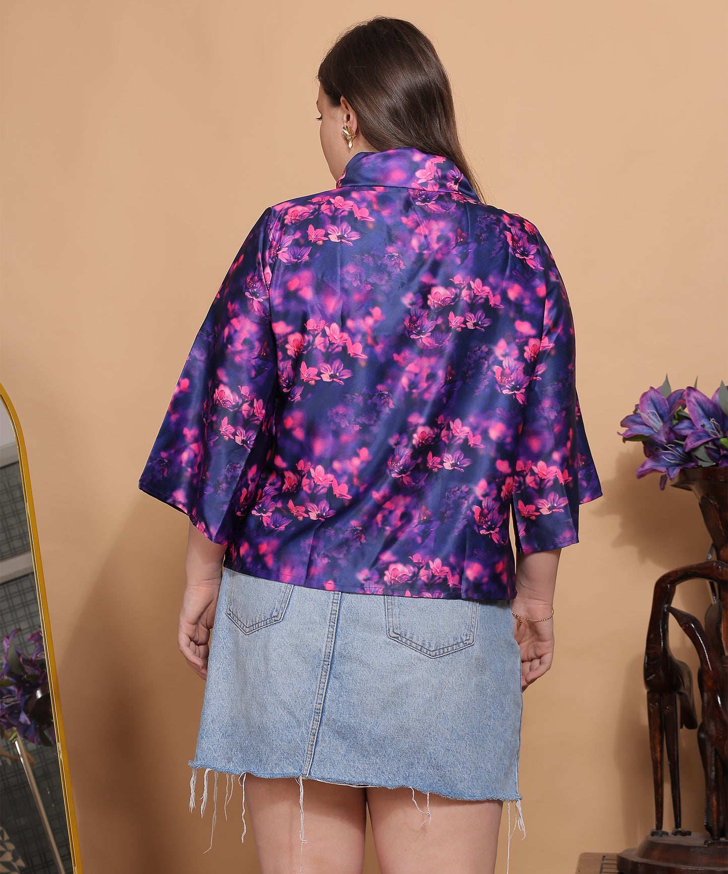 Twilight Bloom Satin Scarf Top – Purple & Pink
