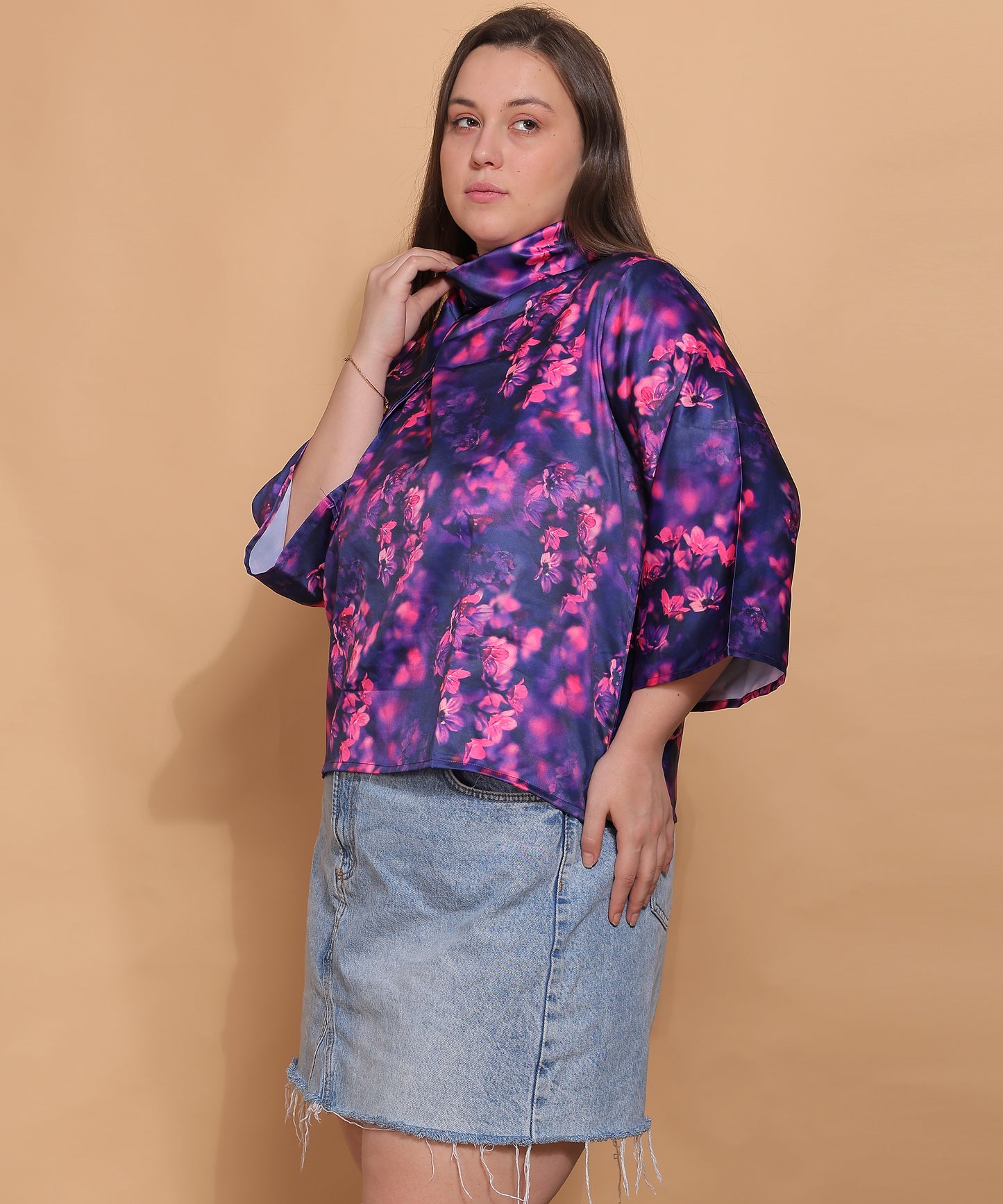 Twilight Bloom Satin Scarf Top – Purple & Pink