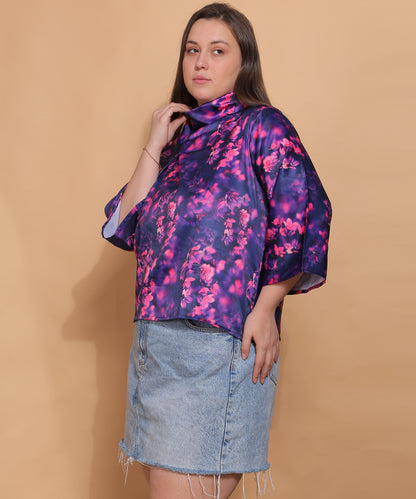Twilight Bloom Satin Scarf Top – Purple & Pink