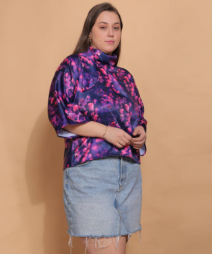 Twilight Bloom Satin Scarf Top – Purple & Pink