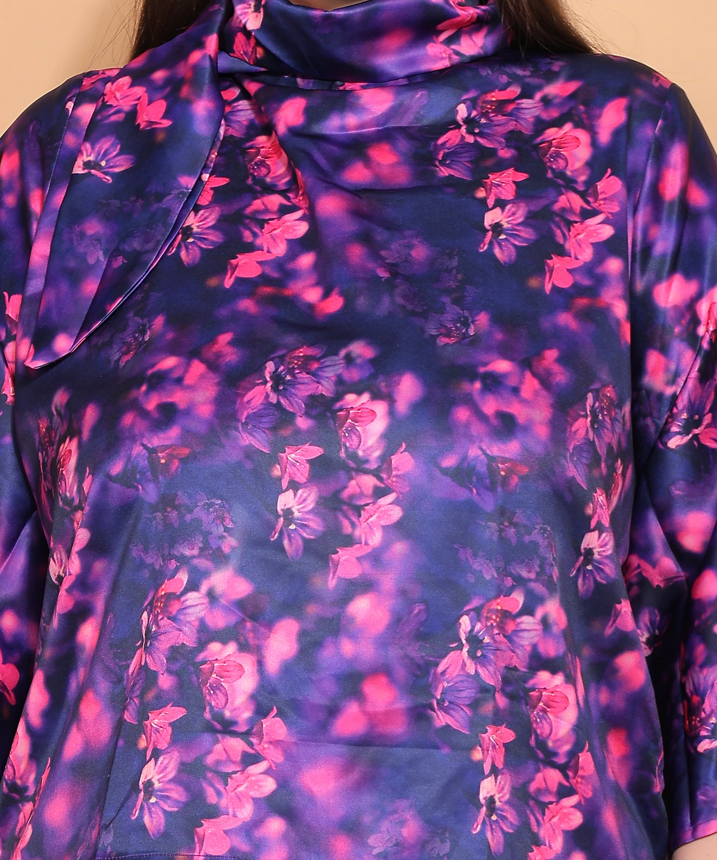 Twilight Bloom Satin Scarf Top – Purple & Pink