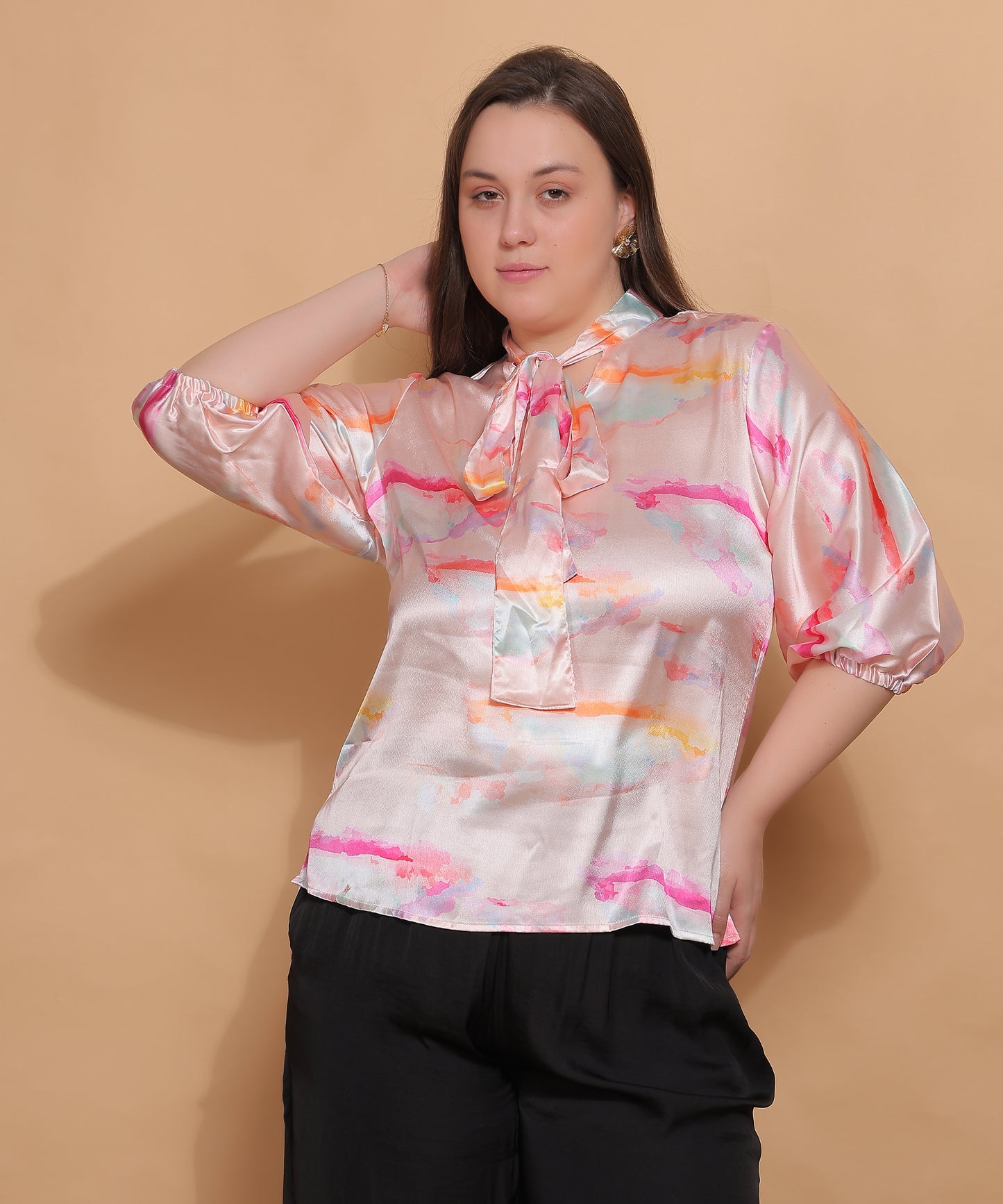 Blush Cloud Satin Bow Top