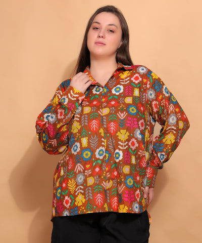 Autumn Bloom Handblock Shirt– Earthy Multicolor