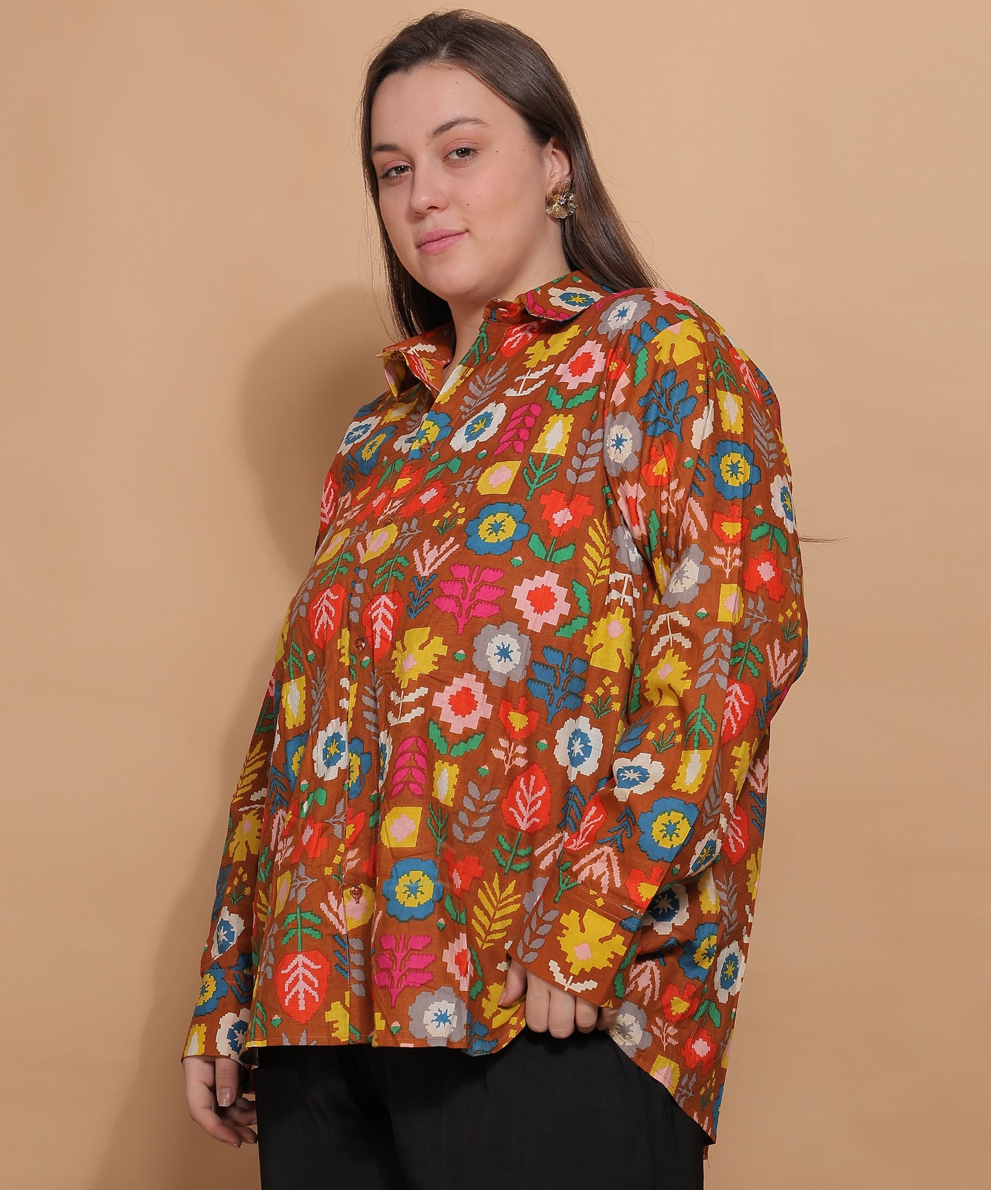 Autumn Bloom Handblock Shirt– Earthy Multicolor