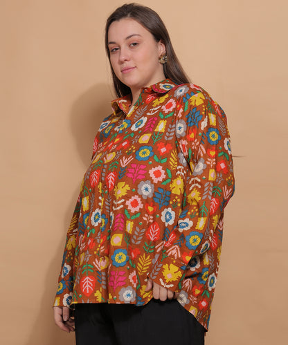 Autumn Bloom Handblock Shirt– Earthy Multicolor