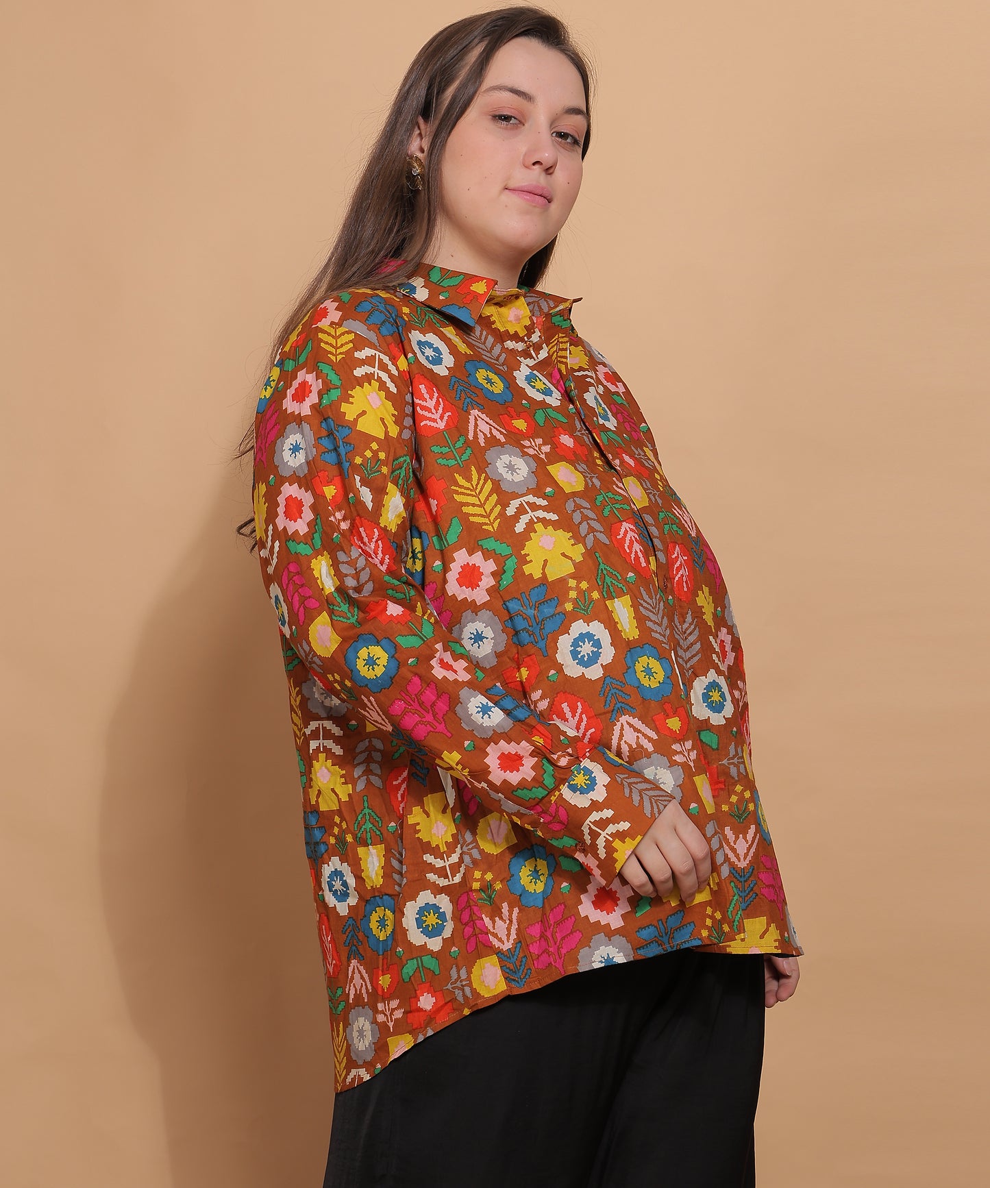 Autumn Bloom Handblock Shirt– Earthy Multicolor