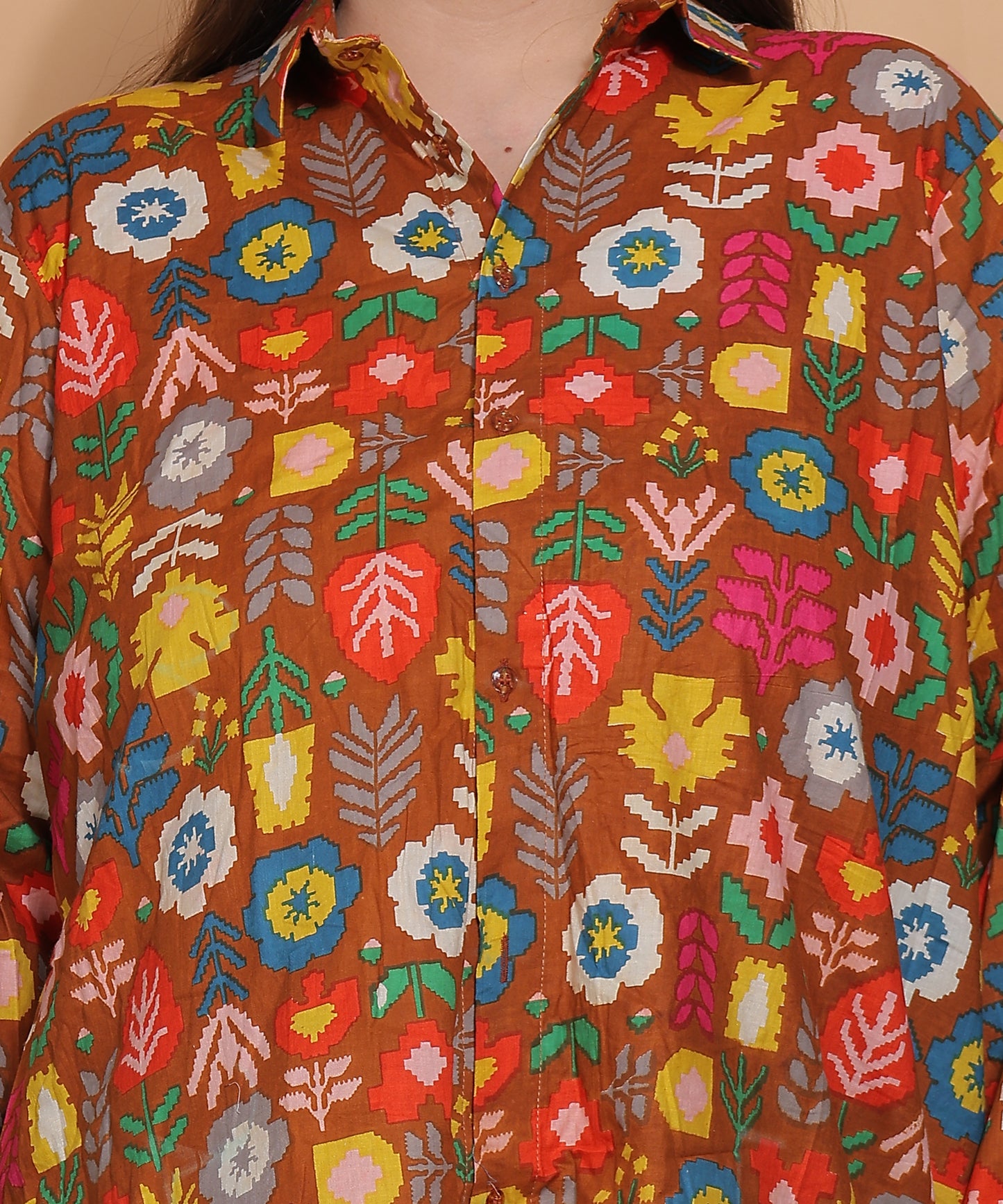 Autumn Bloom Handblock Shirt– Earthy Multicolor
