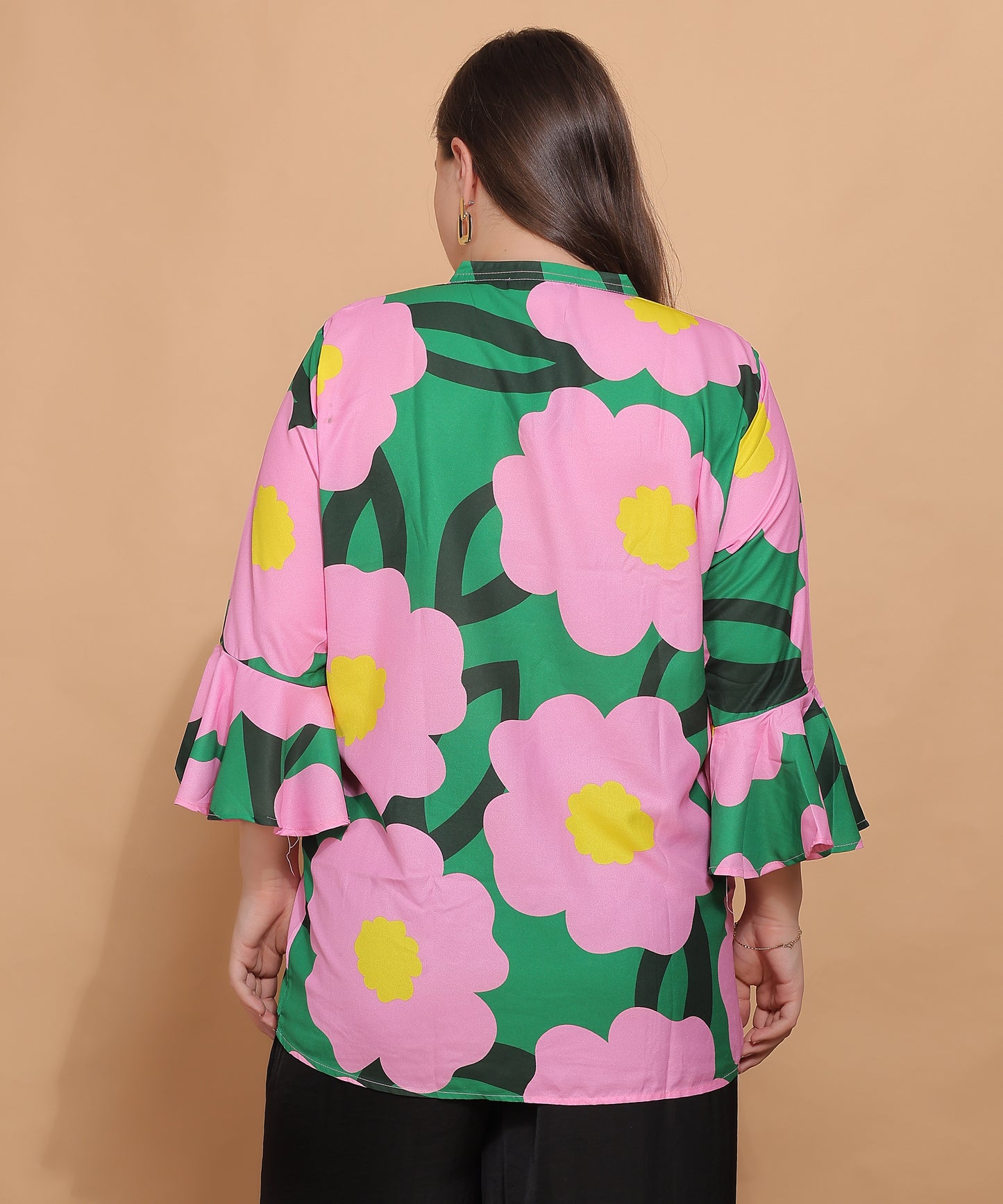 Tropical Petals Bell Sleeve Top – Pink & Green Pop