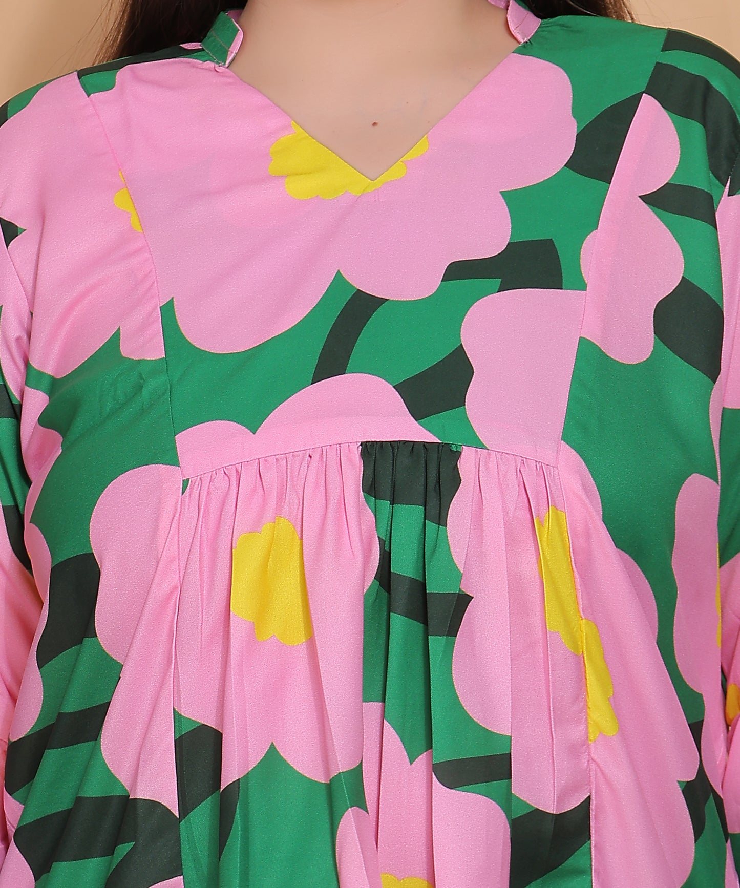 Tropical Petals Bell Sleeve Top – Pink & Green Pop