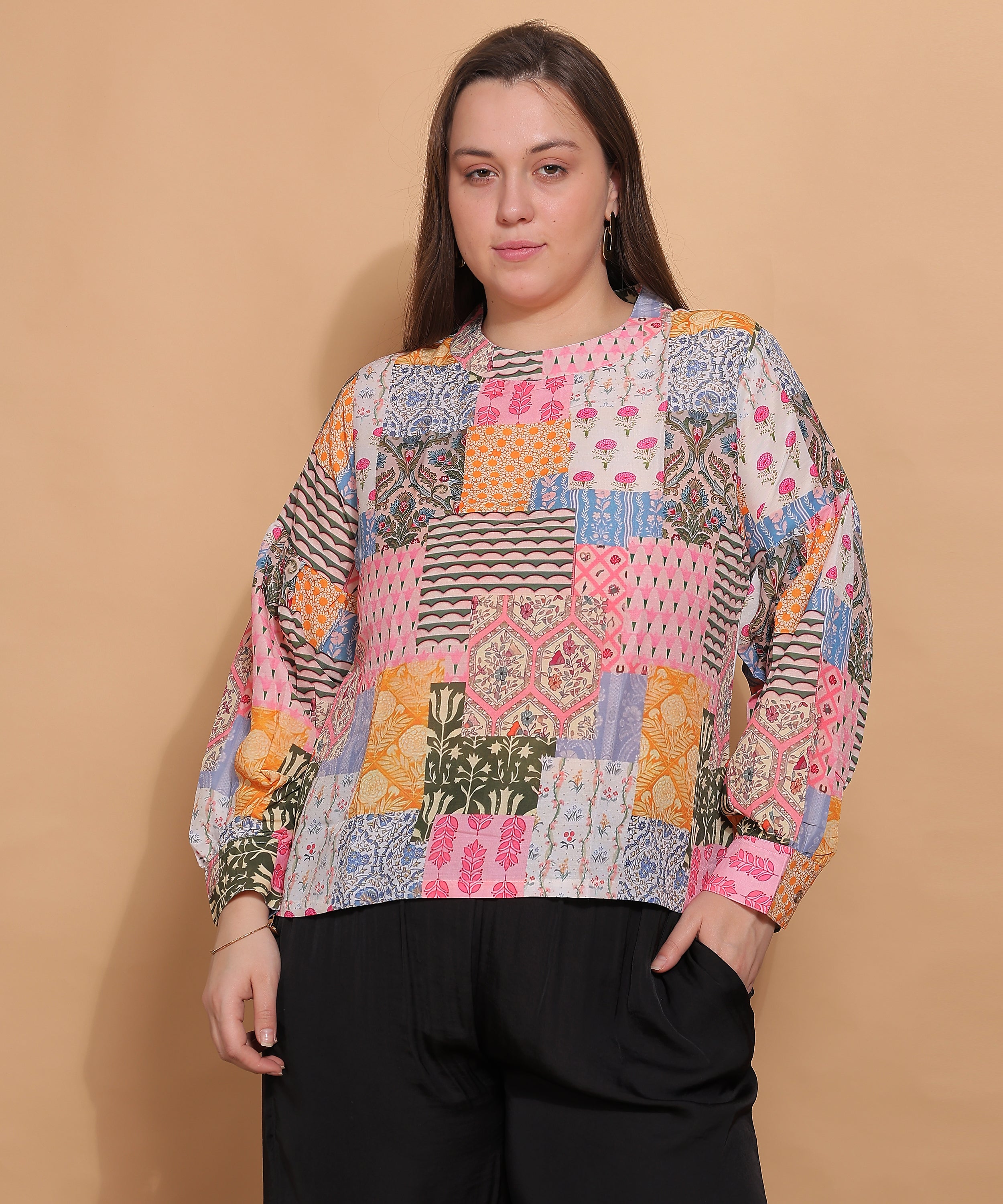 Vintage Vibes Patchwork Top – Multicolor Mosaic | Curves by Karaa