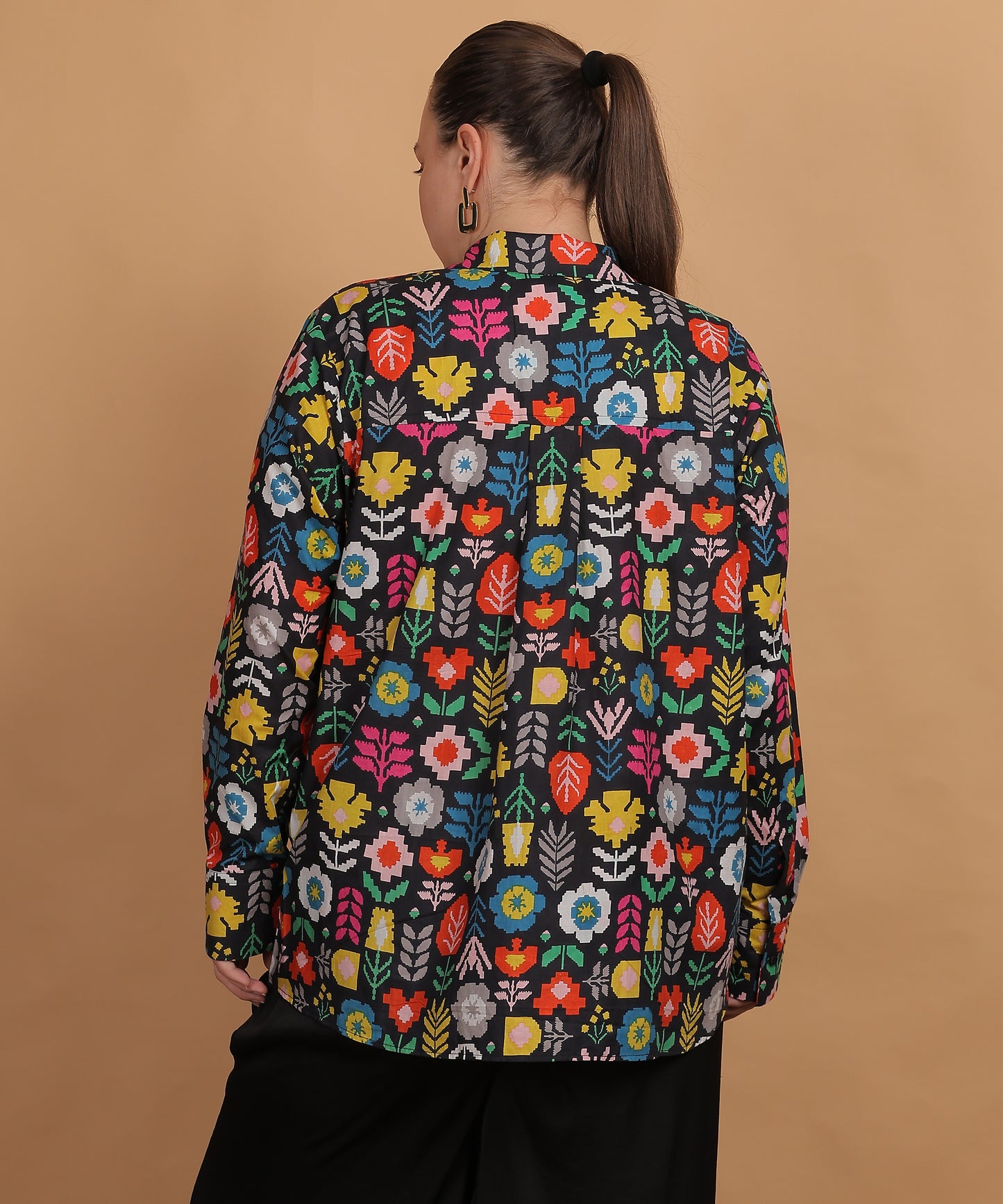 Midnight Flora Printed Shirt – Multicolor on Black