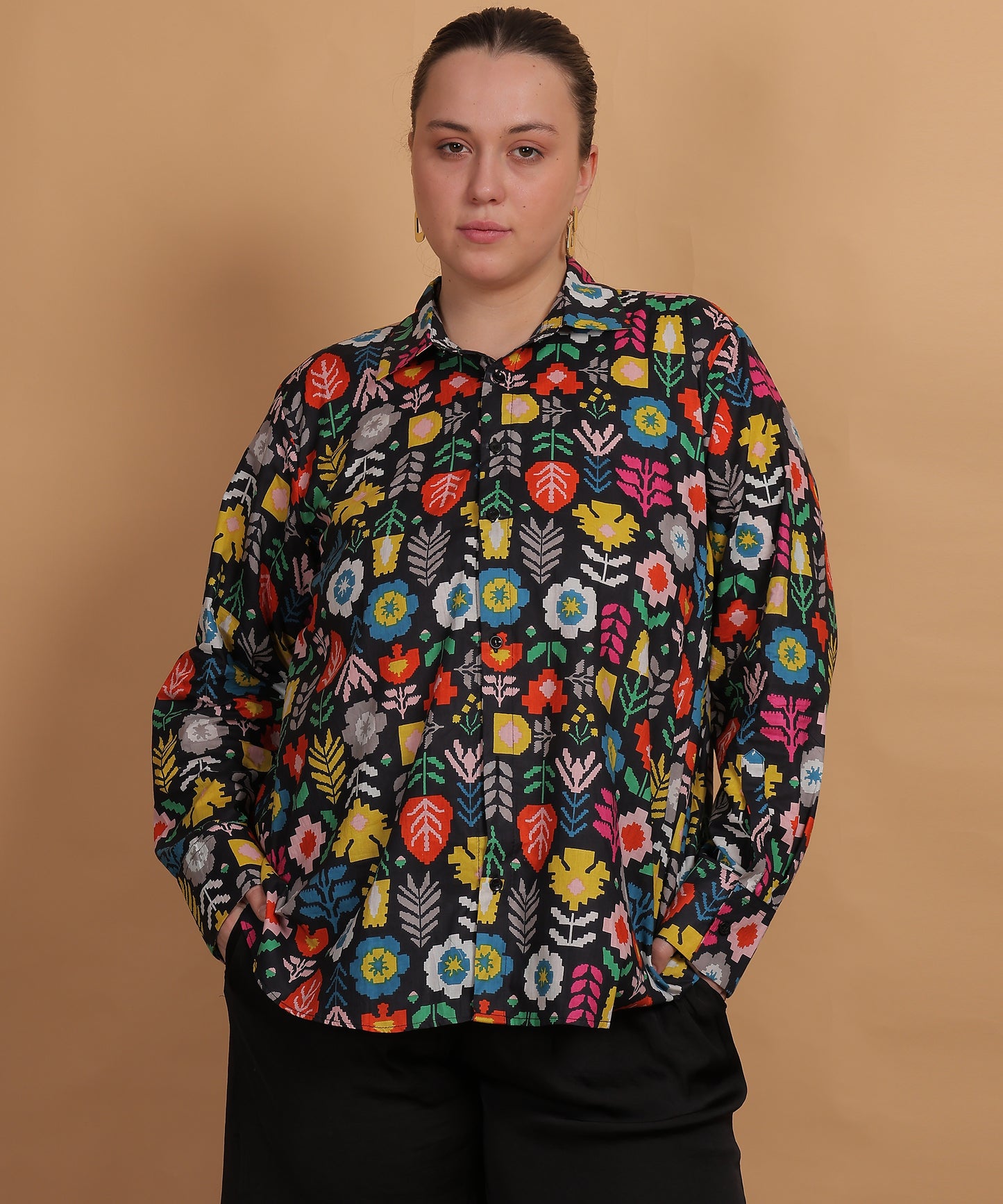 Midnight Flora Printed Shirt – Multicolor on Black