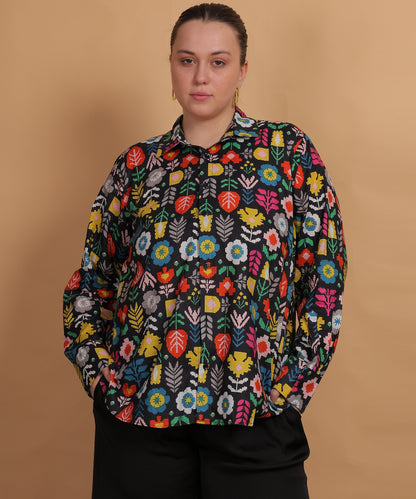 Midnight Flora Printed Shirt – Multicolor on Black