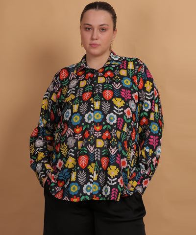 Midnight Flora Printed Shirt – Multicolor on Black