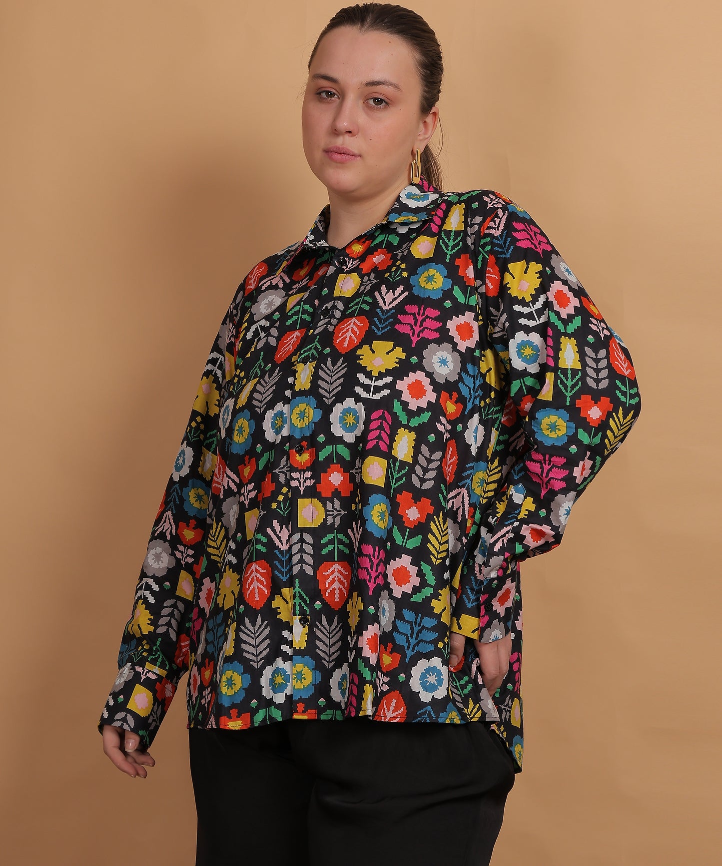 Midnight Flora Printed Shirt – Multicolor on Black