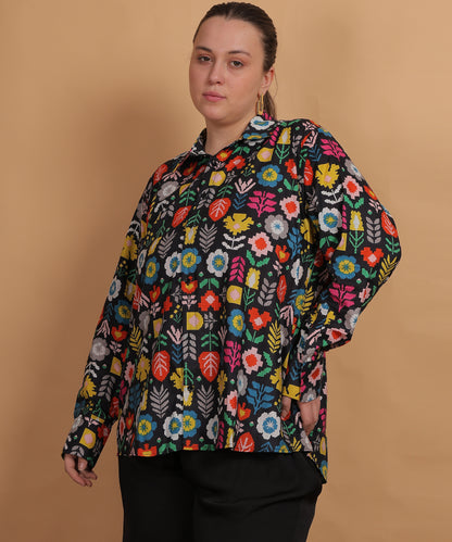 Midnight Flora Printed Shirt – Multicolor on Black