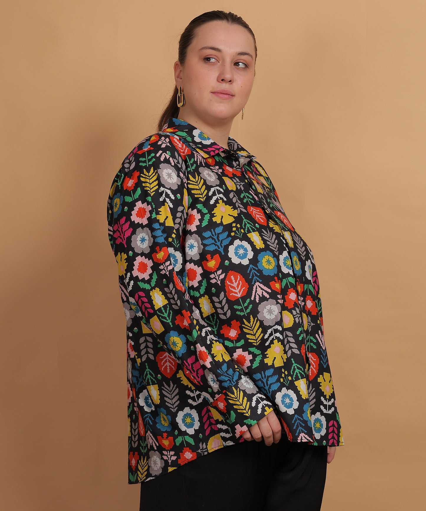 Midnight Flora Printed Shirt – Multicolor on Black