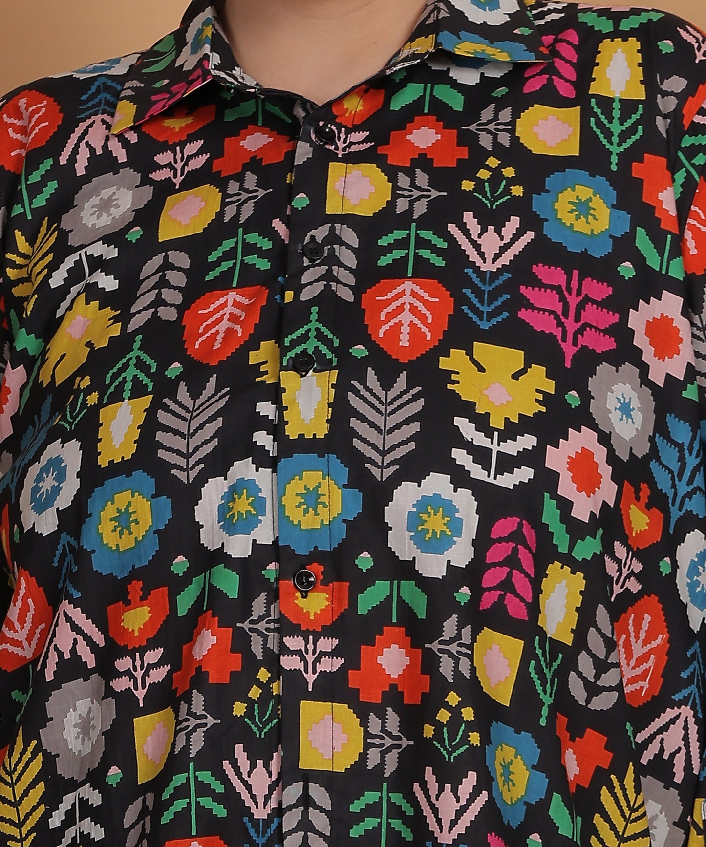 Midnight Flora Printed Shirt – Multicolor on Black