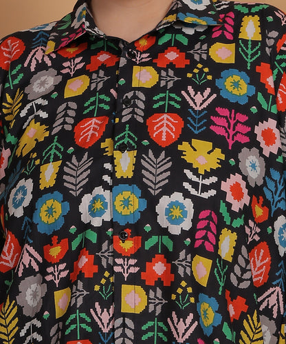Midnight Flora Printed Shirt – Multicolor on Black