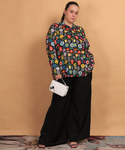 Midnight Flora Printed Shirt – Multicolor on Black